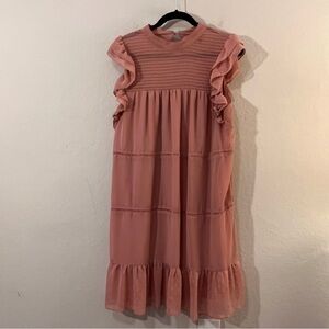 Who What Wear Pink Ruffle Sleeve Tiered Mini Dress XL Lined Crochet Detail